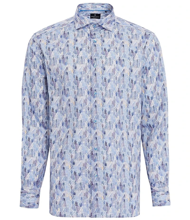 Visconti Big & Tall Wavy Grid Print Stretch Long Sleeve Woven Shirt