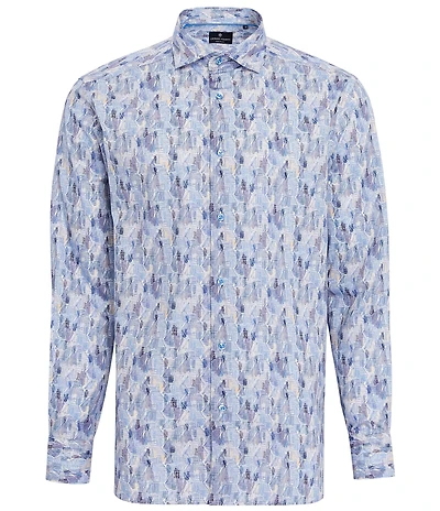 Visconti Big & Tall Wavy Grid Print Stretch Long Sleeve Woven Shirt