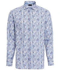 Visconti Big & Tall Wavy Grid Print Stretch Long Sleeve Woven Shirt
