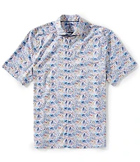Visconti Sailboat Print Stretch Short Sleeve Woven Shirt