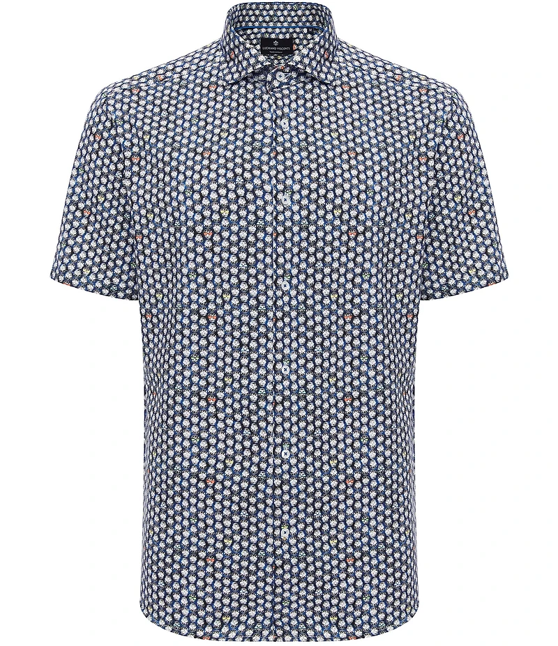 Visconti Skulls Print Stretch Short Sleeve Woven Shirt