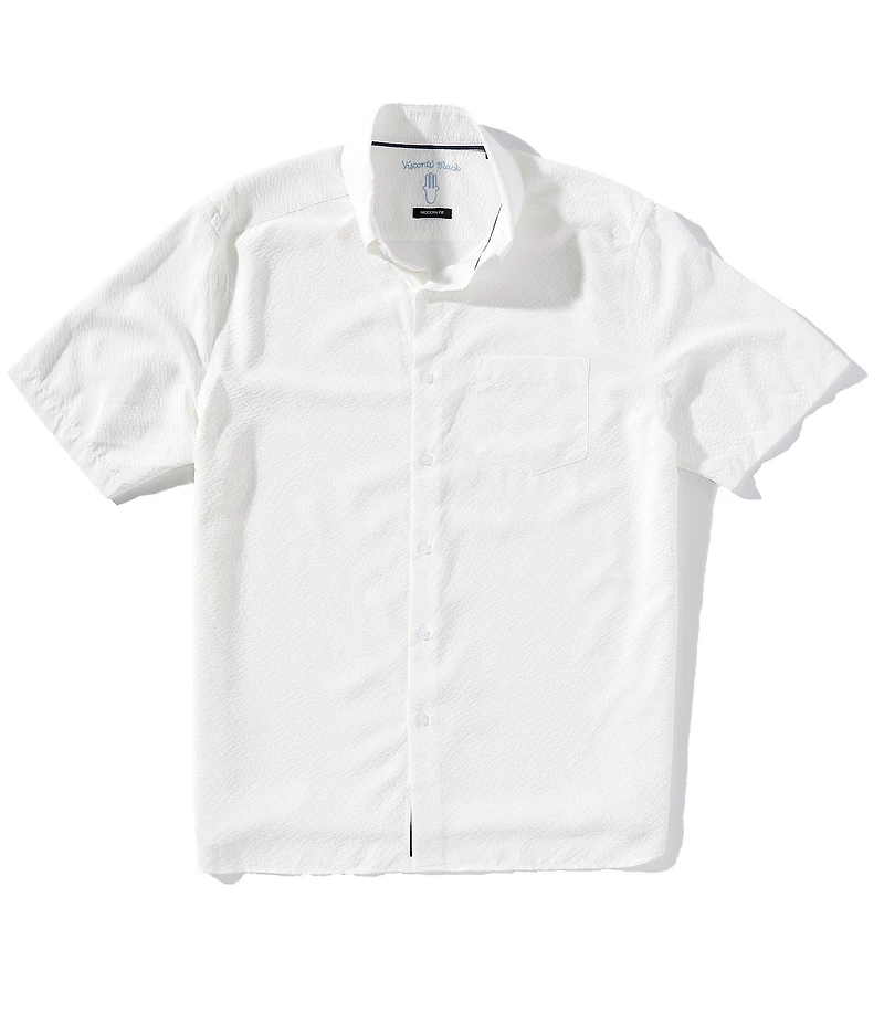 Visconti Solid Stretch Seersucker Short Sleeve Woven Shirt