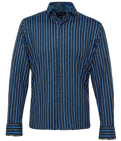 Visconti Textured Stripe Long Sleeve Woven Shirt