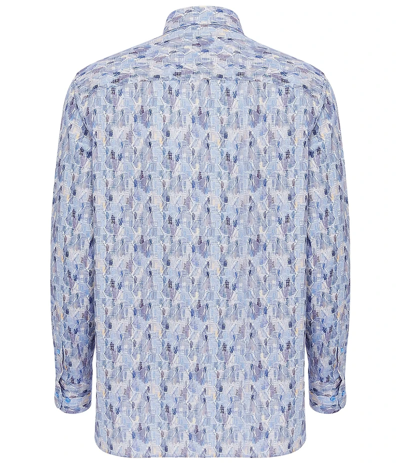 Visconti Wavy Grid Print Stretch Long Sleeve Woven Shirt