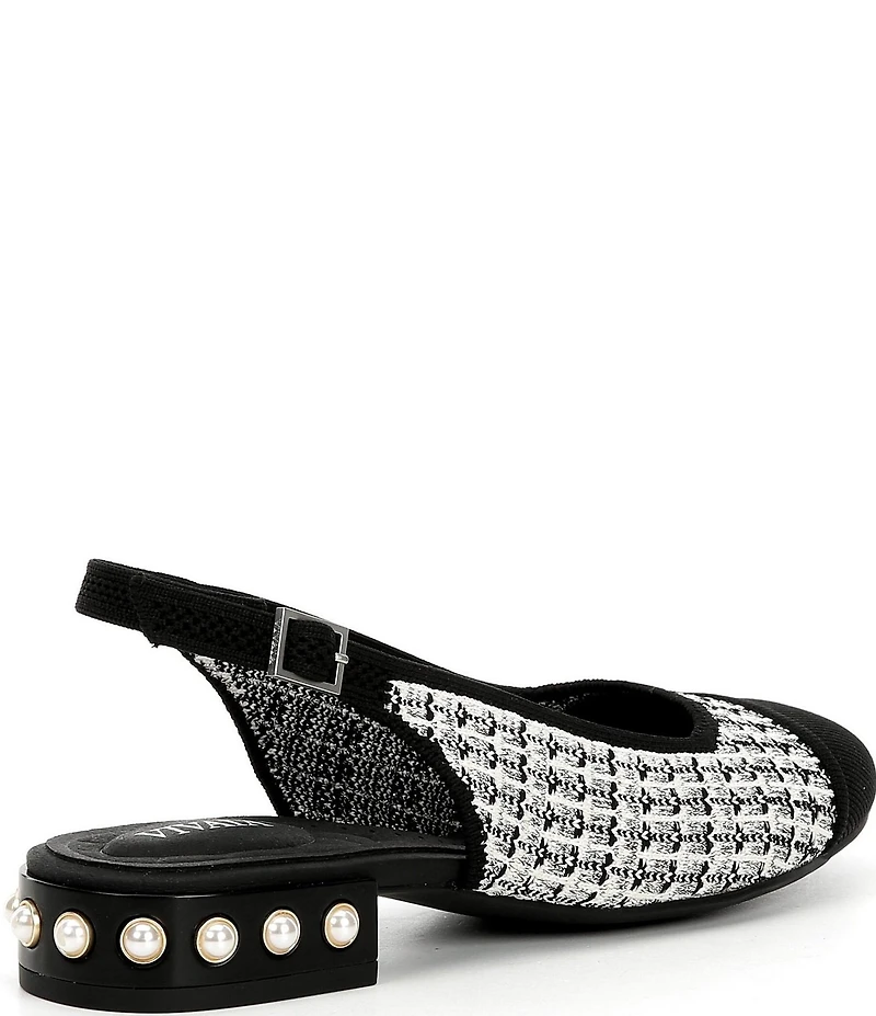 VIVAIA Bethany Tweed Pearl Slingback Studded Block Heel Ballet Pumps