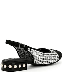 VIVAIA Bethany Tweed Pearl Slingback Studded Block Heel Ballet Pumps