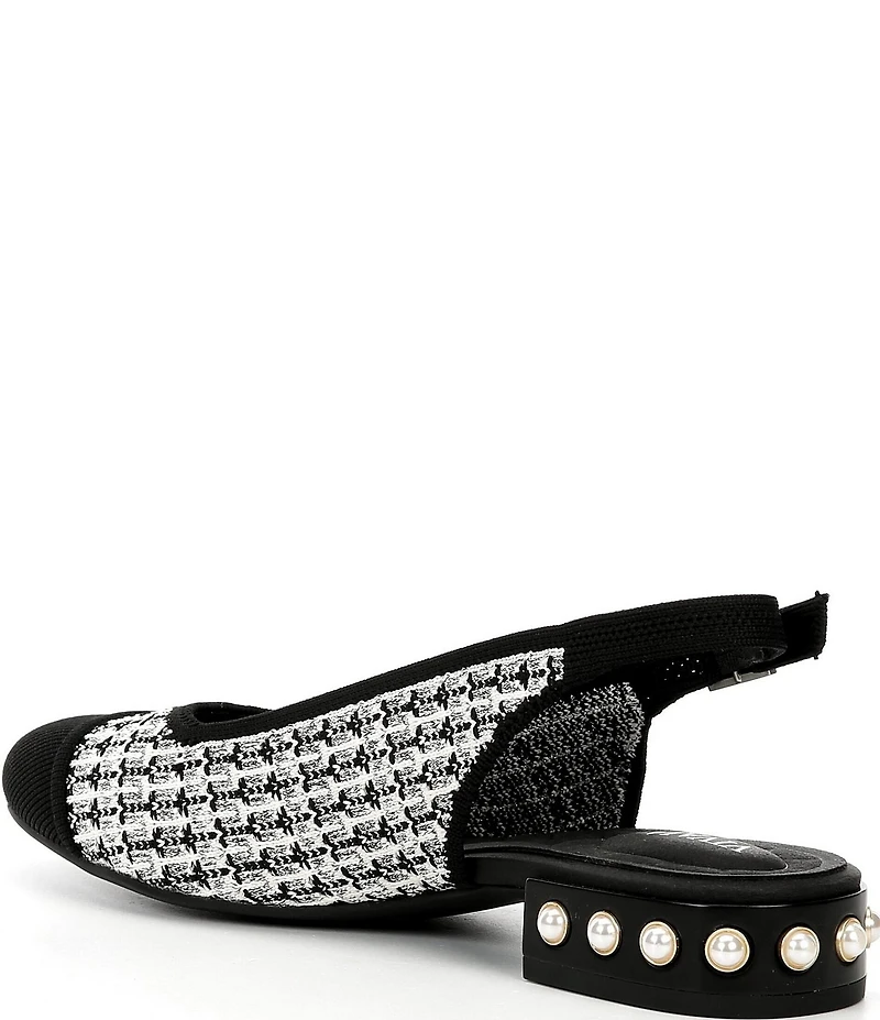 VIVAIA Bethany Tweed Pearl Slingback Studded Block Heel Ballet Pumps