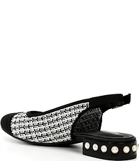VIVAIA Bethany Tweed Pearl Slingback Studded Block Heel Ballet Pumps