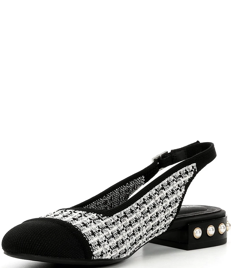 VIVAIA Bethany Tweed Pearl Slingback Studded Block Heel Ballet Pumps