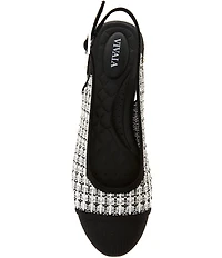 VIVAIA Bethany Tweed Pearl Slingback Studded Block Heel Ballet Pumps