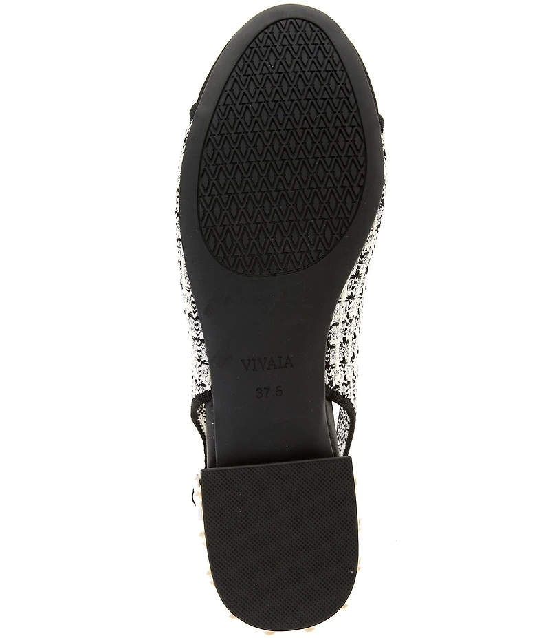 VIVAIA Bethany Tweed Pearl Slingback Studded Block Heel Ballet Pumps
