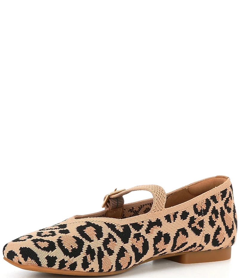 VIVAIA Margot Mary Jane Leopard Print Stretch Knit Square Toe Flats
