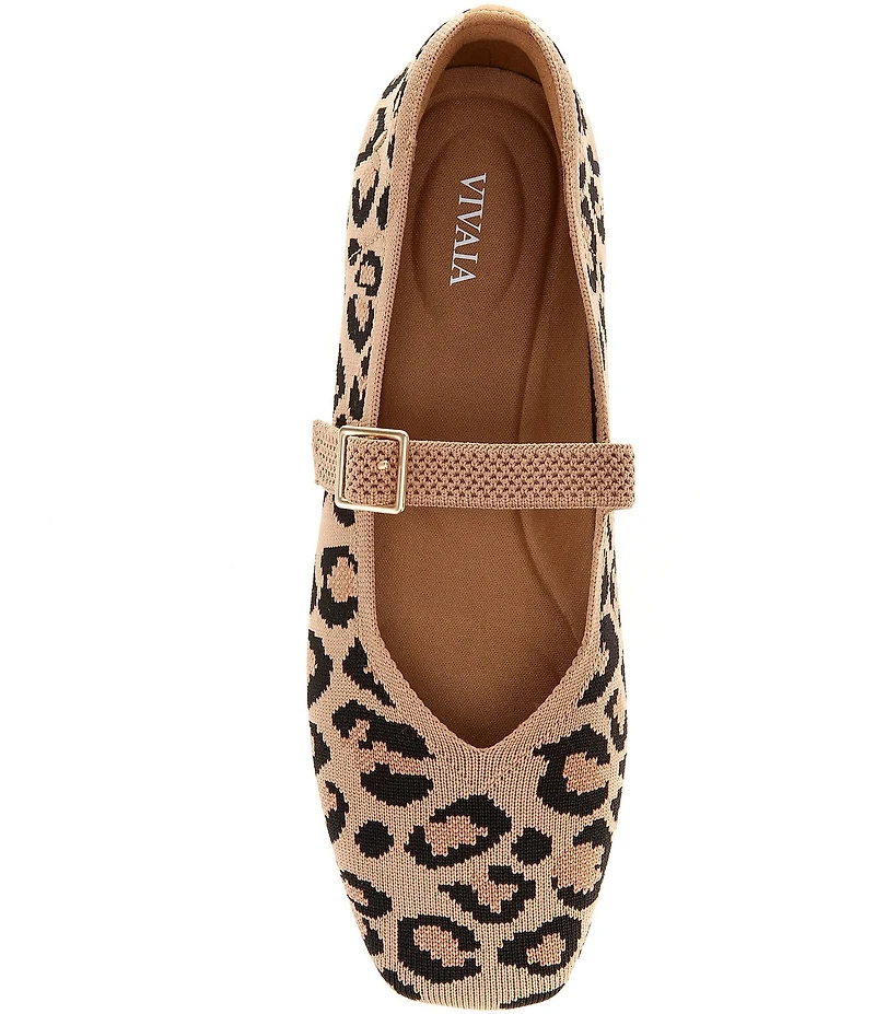 VIVAIA Margot Mary Jane Leopard Print Stretch Knit Square Toe Flats