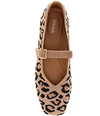 VIVAIA Margot Mary Jane Leopard Print Stretch Knit Square Toe Flats