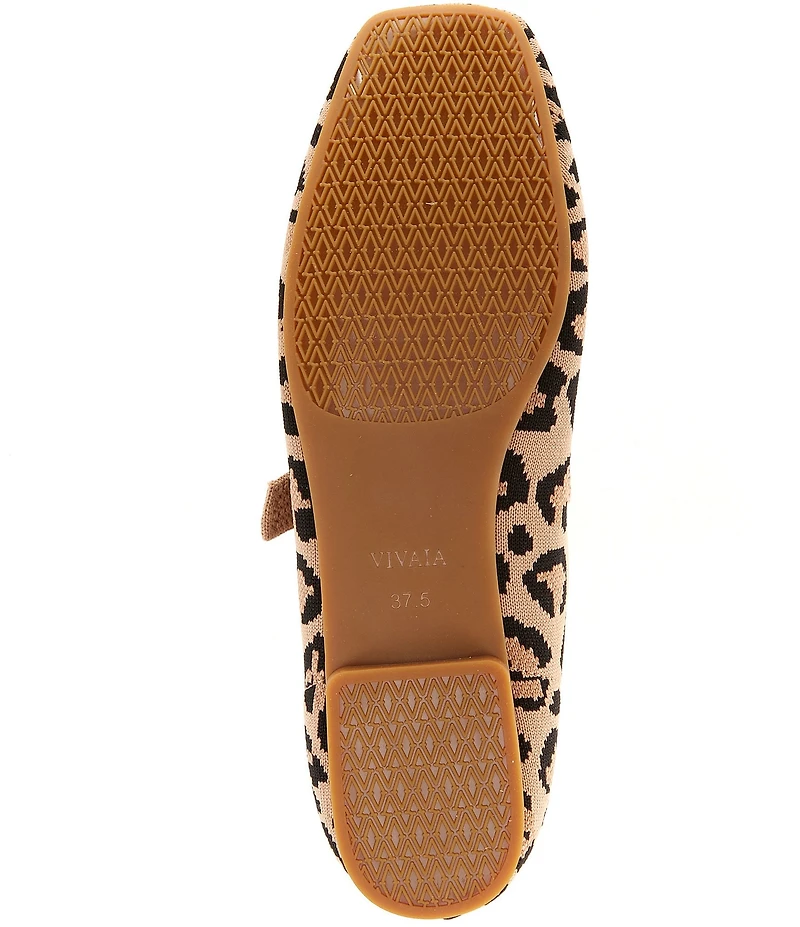 VIVAIA Margot Mary Jane Leopard Print Stretch Knit Square Toe Flats