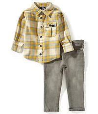Volcom Baby Boys Long Sleeve Plaid Shirt & Denim Jeans 2-Piece Set