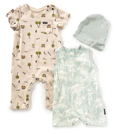 Volcom Baby Boys Short-Sleeve Palm Tree Printed Coverall & Sleeveless Palm Leaf Printed Shortall Set