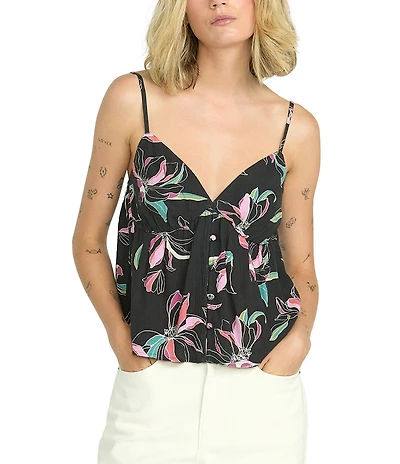 Volcom Dream In Bloom Sleeveless Crinkle Gauze Camisole