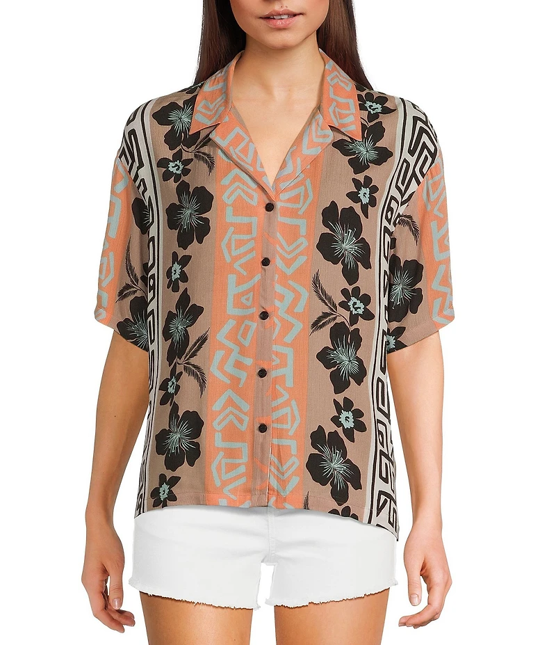 Volcom Funtastical Mixed Media Printed Short Sleeve Gauze Shirt