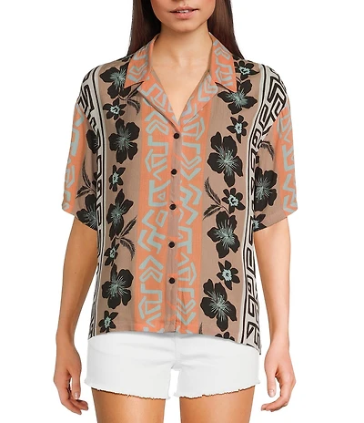 Volcom Funtastical Mixed Media Printed Short Sleeve Gauze Shirt