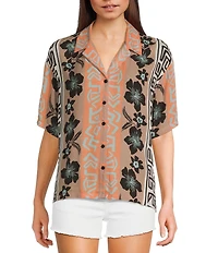 Volcom Funtastical Mixed Media Printed Short Sleeve Gauze Shirt