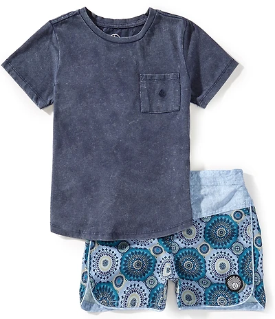 Volcom Little Boys Short Sleeve T-Shirt and Swim Trunks Set