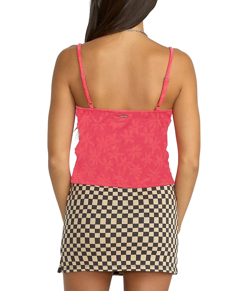 Volcom Shella Floral Debossed Tonal Jacquard Knit Sleeveless Tank Top