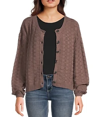 Volcom Snug Lyfe Long Sleeve Basketweave Textured Knit Cardigan