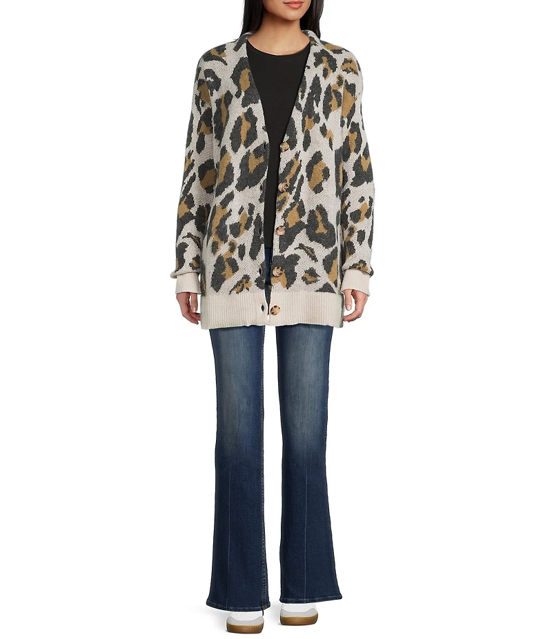 Volcom Wylding Out Long Sleeve Animal Print Wool Blend Cardigan