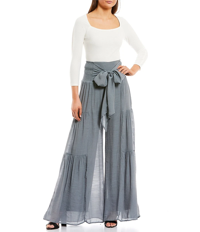 Double Zero Waist Tie Wide Leg Pants