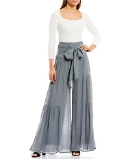 Double Zero Waist Tie Wide Leg Pants