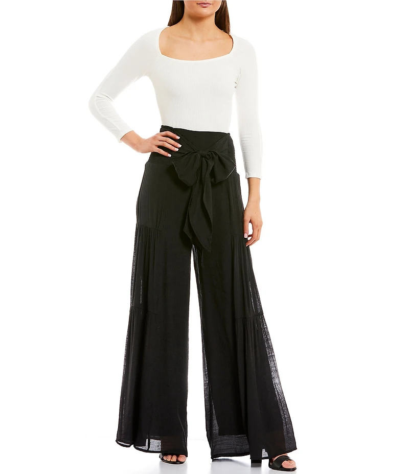 Double Zero Waist Tie Wide Leg Pants