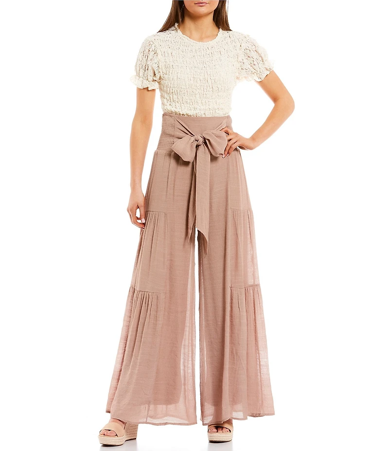 Double Zero Waist Tie Wide Leg Pants