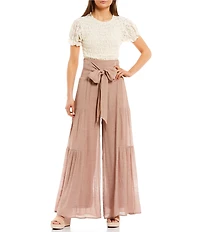 Double Zero Waist Tie Wide Leg Pants