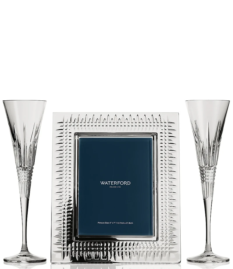 Waterford Lismore Collection Crystal Diamond Picture Frame and Toasting Flutes 3-Piece SetSet