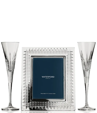 Waterford Lismore Collection Crystal Diamond Picture Frame and Toasting Flutes 3-Piece SetSet