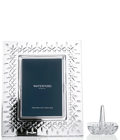 Waterford Lismore Collection Crystal Picture Frame 4x6#double; and Ring Holder Set