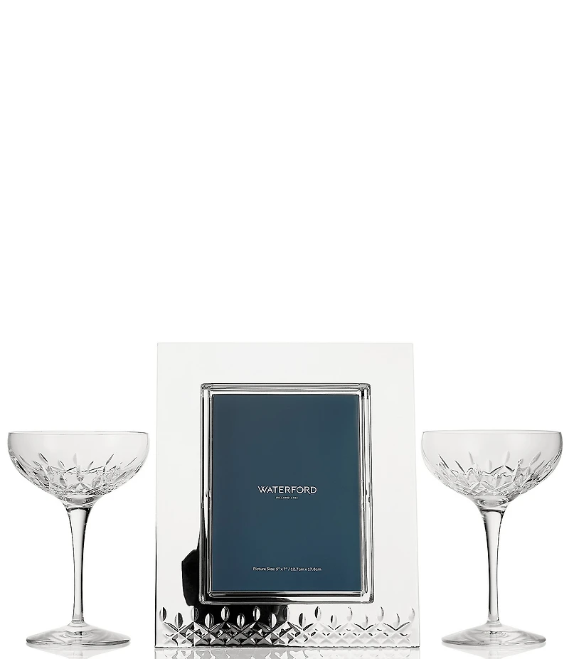 Waterford Lismore Collection Crystal Picture Frame and Coupe Glasses, 3-Piece Set