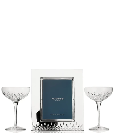 Waterford Lismore Collection Crystal Picture Frame and Coupe Glasses, 3-Piece Set
