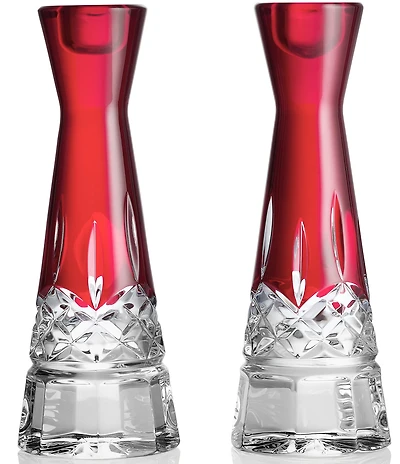 Waterford Lismore Red Candlestick Round 8-in, Set of 2