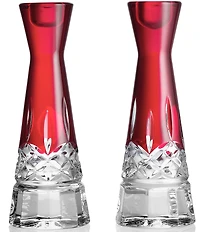 Waterford Lismore Red Candlestick Round 8-in, Set of 2