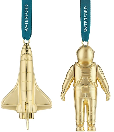 Waterford Spaceman & Rocket Golden Ornaments, Set of 2