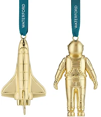 Waterford Spaceman & Rocket Golden Ornaments, Set of 2