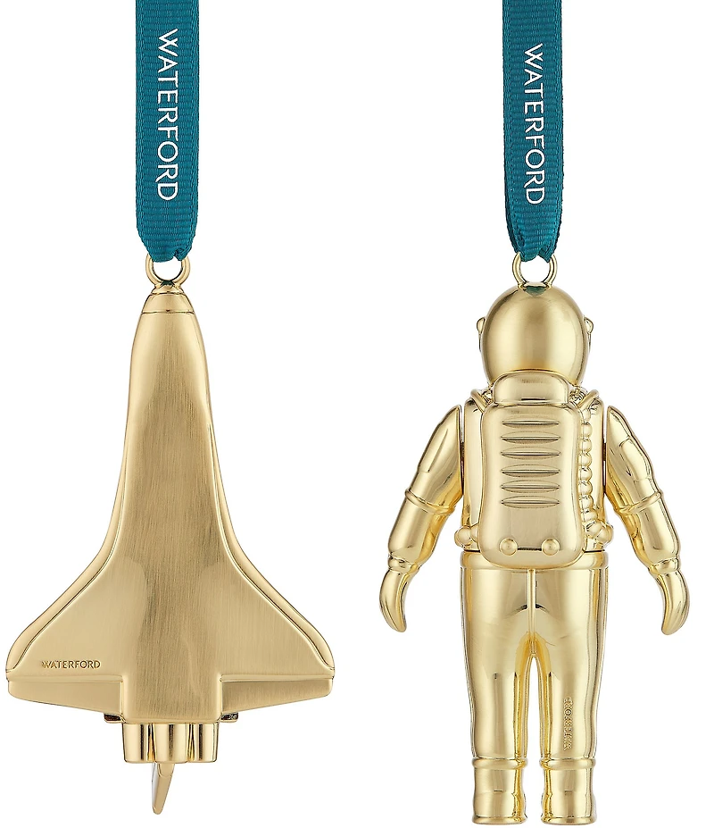 Waterford Spaceman & Rocket Golden Ornaments, Set of 2