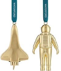 Waterford Spaceman & Rocket Golden Ornaments, Set of 2