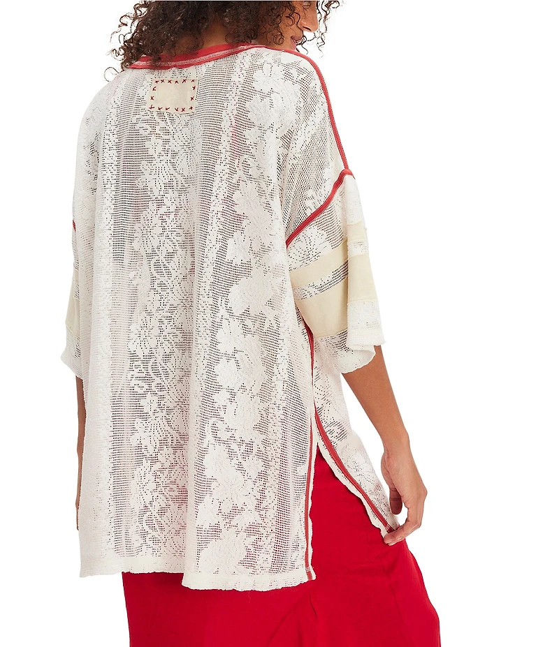 We The Free Best Match Boat Neck Short Sleeve Mesh Lace Tee