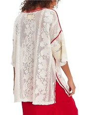 We The Free Best Match Boat Neck Short Sleeve Mesh Lace Tee