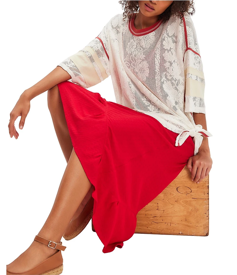 We The Free Best Match Boat Neck Short Sleeve Mesh Lace Tee