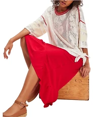 We The Free Best Match Boat Neck Short Sleeve Mesh Lace Tee