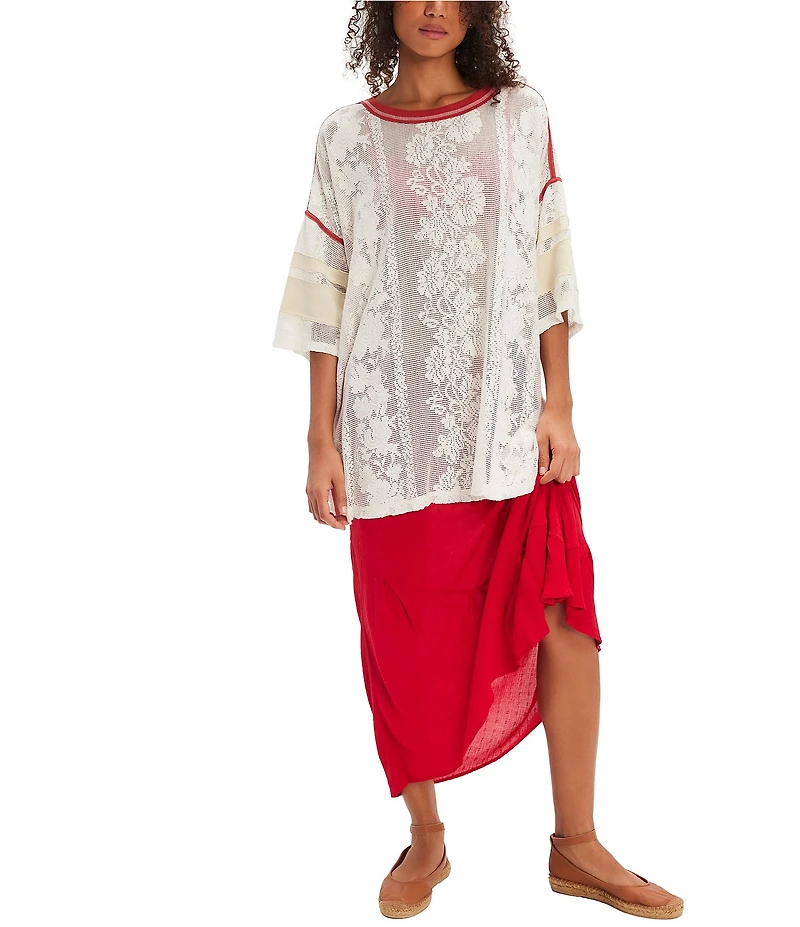 We The Free Best Match Boat Neck Short Sleeve Mesh Lace Tee